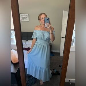 LIGHT BLUE WEDDING GUEST DRESS